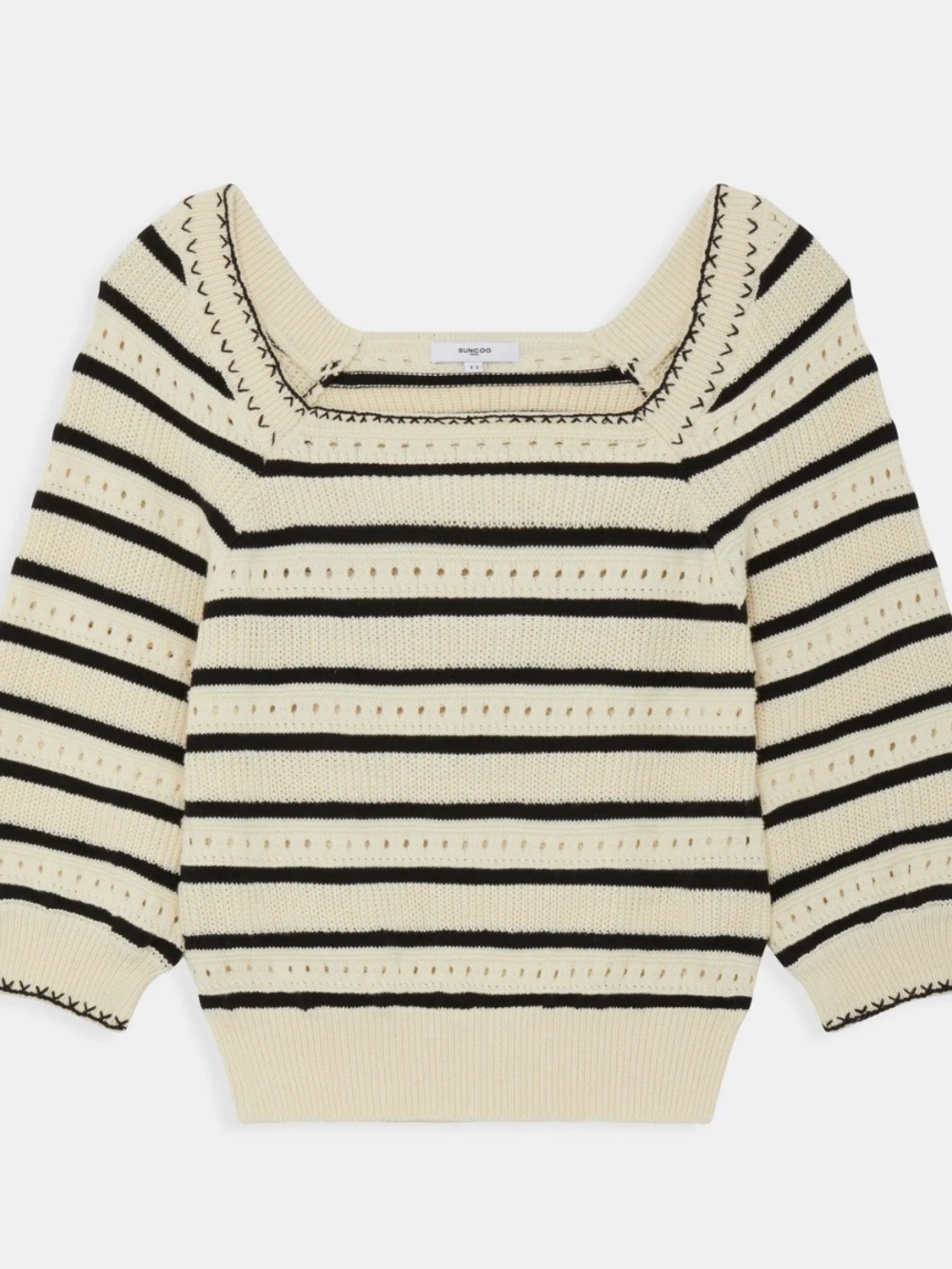 SUNCOO Cream & Black Striped Square-Neck Sweater